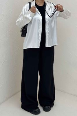 شومیز مانتویی ساتن دکمه مخفی