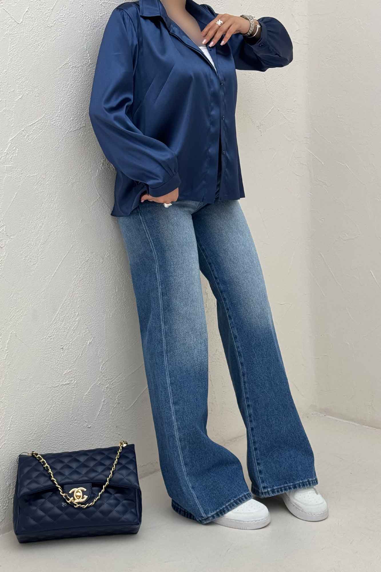 شومیز مانتویی ساتن دکمه مخفی