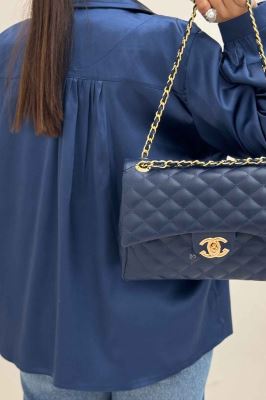 شومیز مانتویی ساتن دکمه مخفی