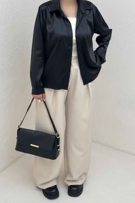 شومیز مانتویی ساتن دکمه مخفی