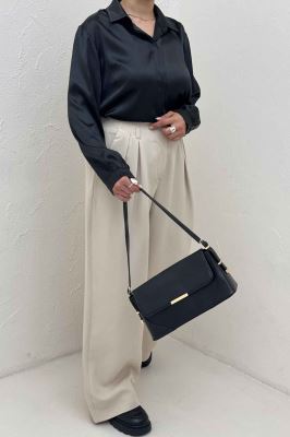 شومیز مانتویی ساتن دکمه مخفی