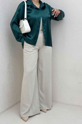 شومیز مانتویی ساتن دکمه مخفی