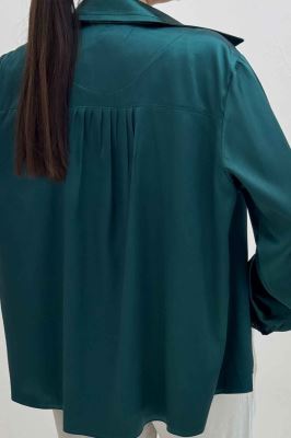 شومیز مانتویی ساتن دکمه مخفی