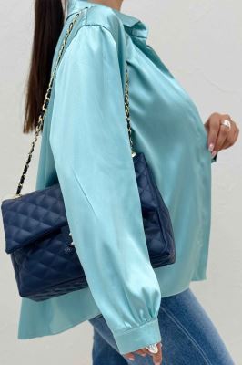 شومیز مانتویی ساتن دکمه مخفی