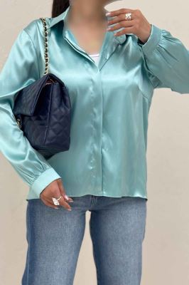 شومیز مانتویی ساتن دکمه مخفی