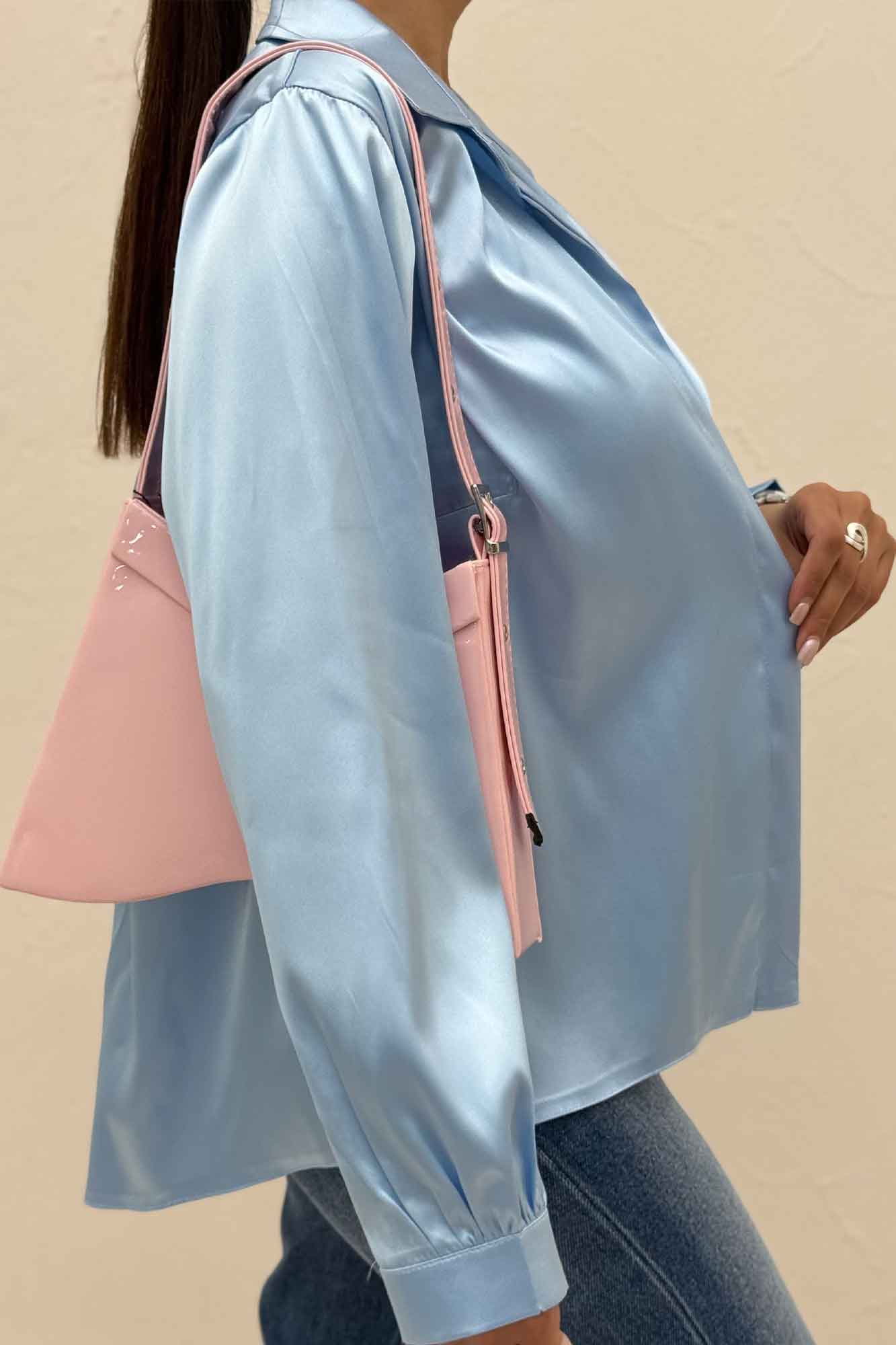 شومیز مانتویی ساتن دکمه مخفی