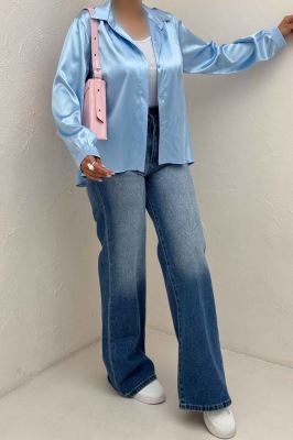 شومیز مانتویی ساتن دکمه مخفی