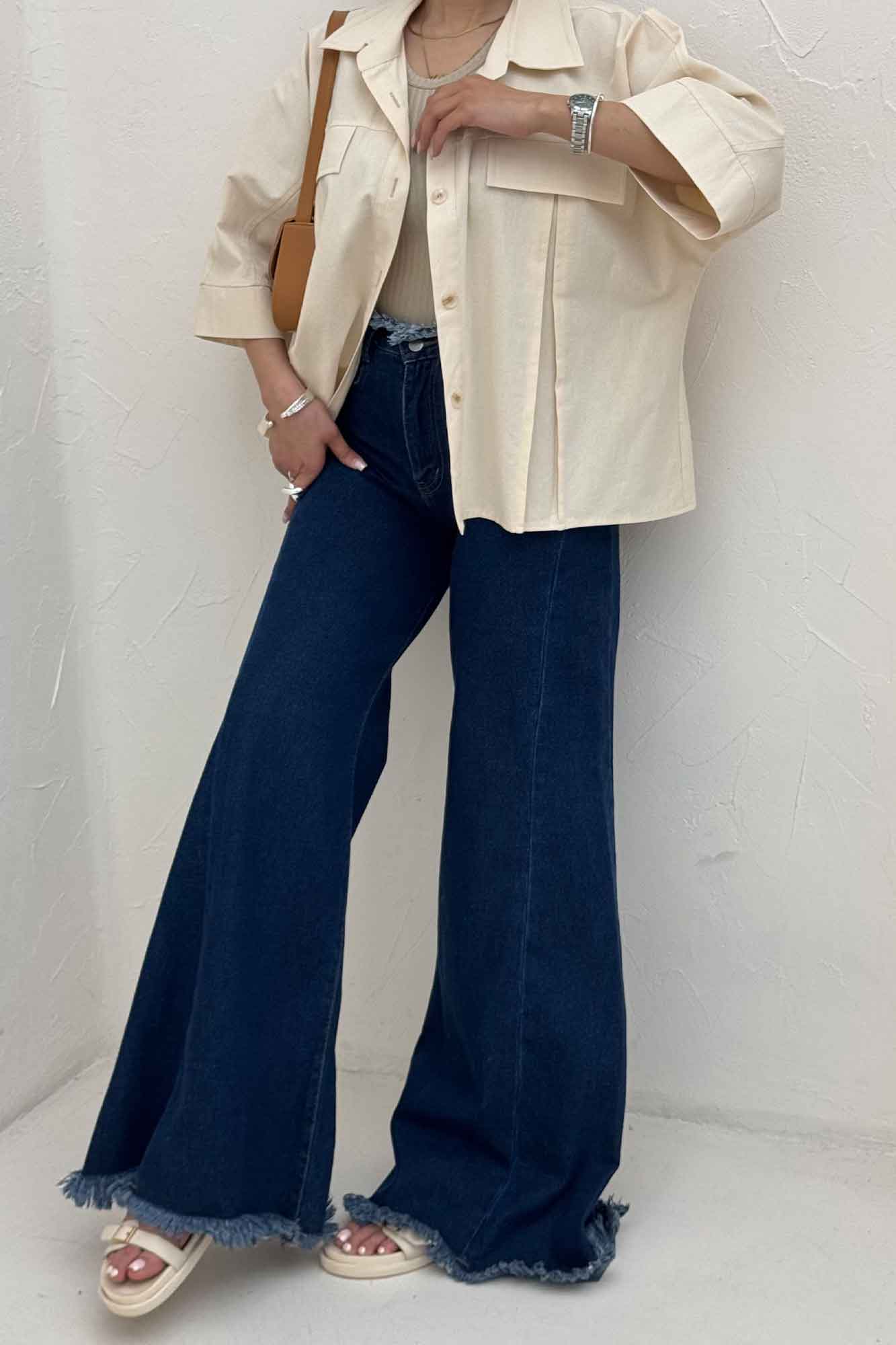 کت لینن آستین سه رب جلو پیله 