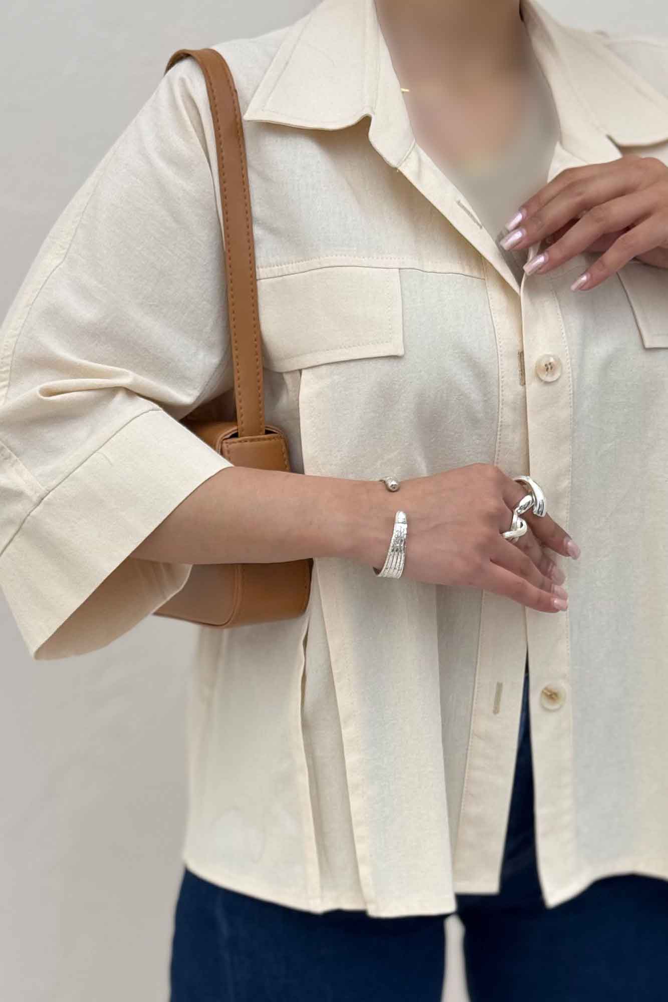 کت لینن آستین سه رب جلو پیله 