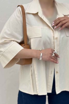 کت لینن آستین سه رب جلو پیله 