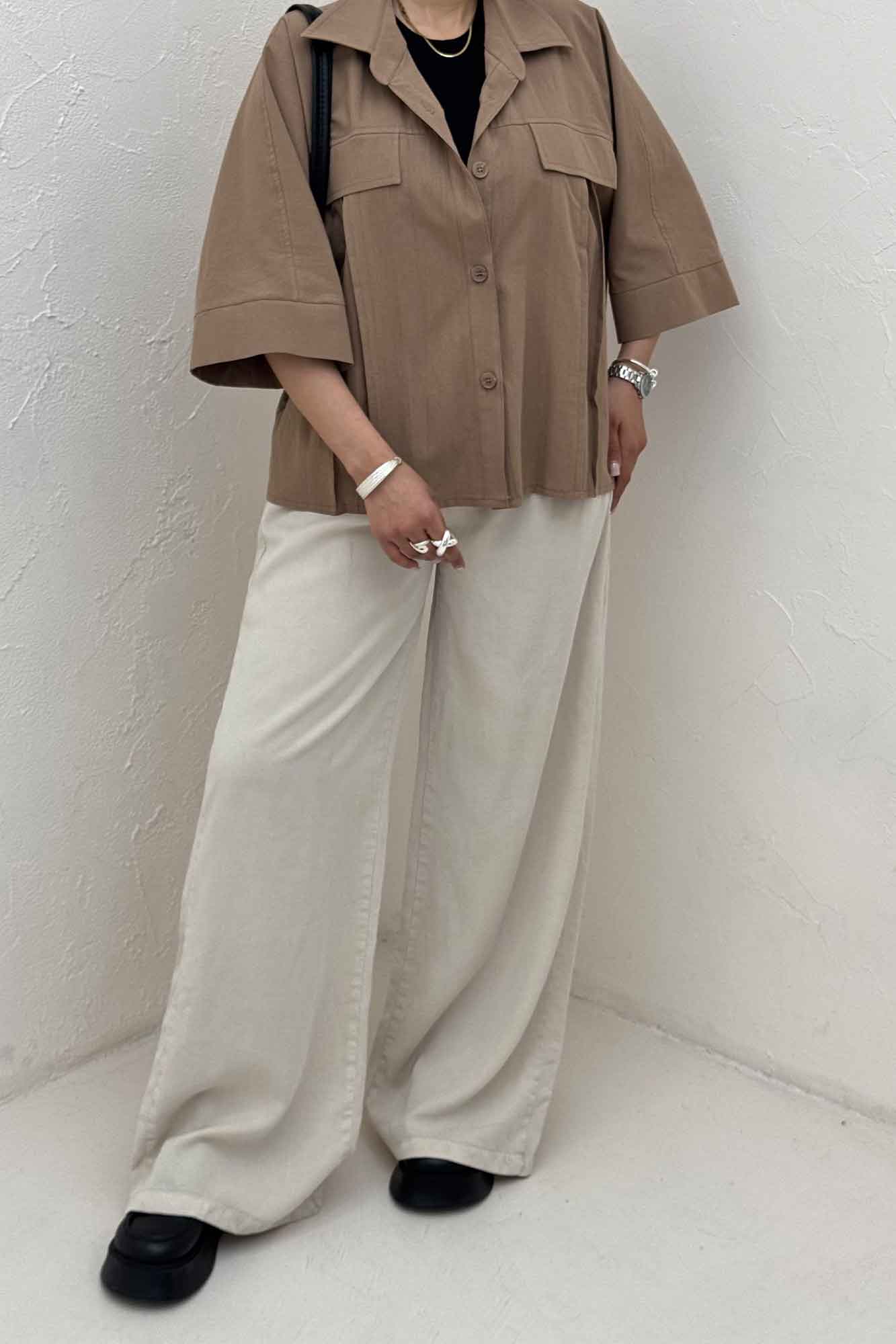 کت لینن آستین سه رب جلو پیله 