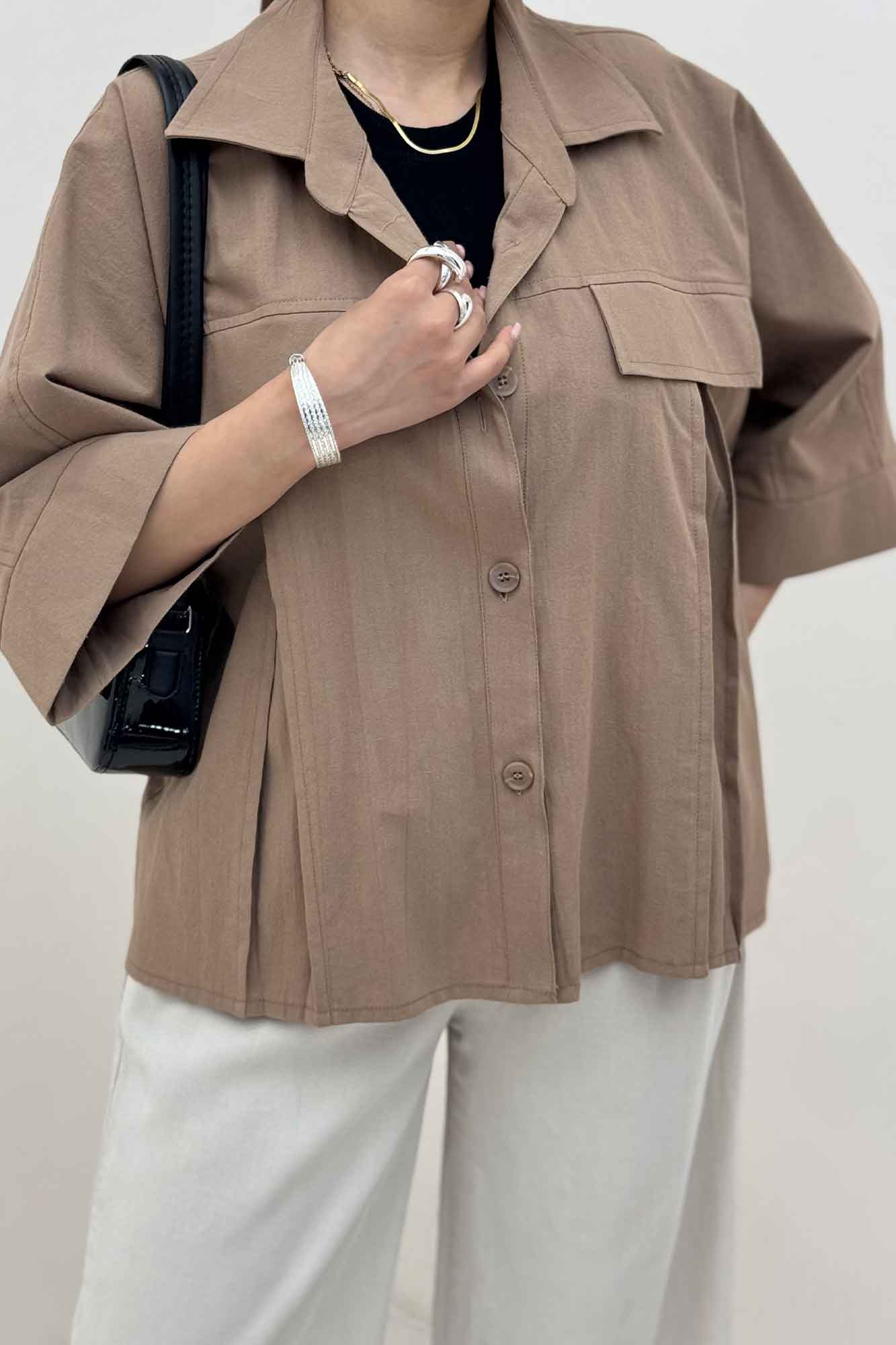 کت لینن آستین سه رب جلو پیله 