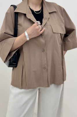 کت لینن آستین سه رب جلو پیله 