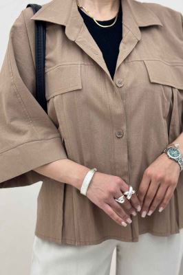 کت لینن آستین سه رب جلو پیله 