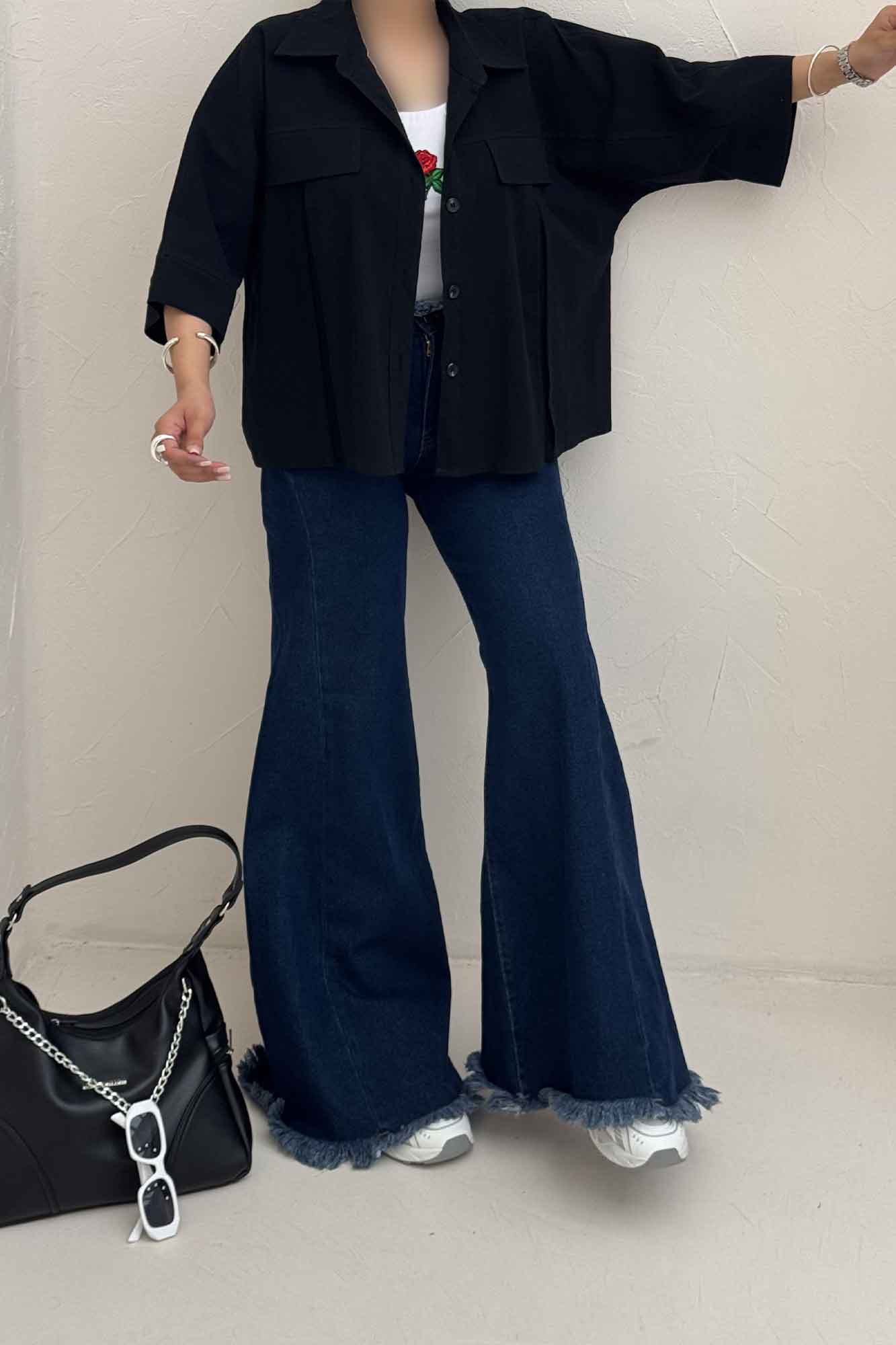 کت لینن آستین سه رب جلو پیله 