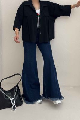 کت لینن آستین سه رب جلو پیله 