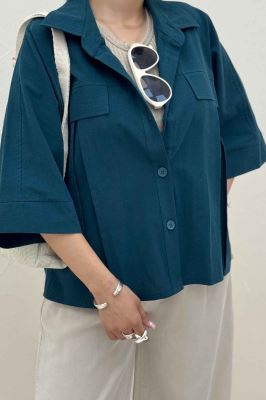 کت لینن آستین سه رب جلو پیله 