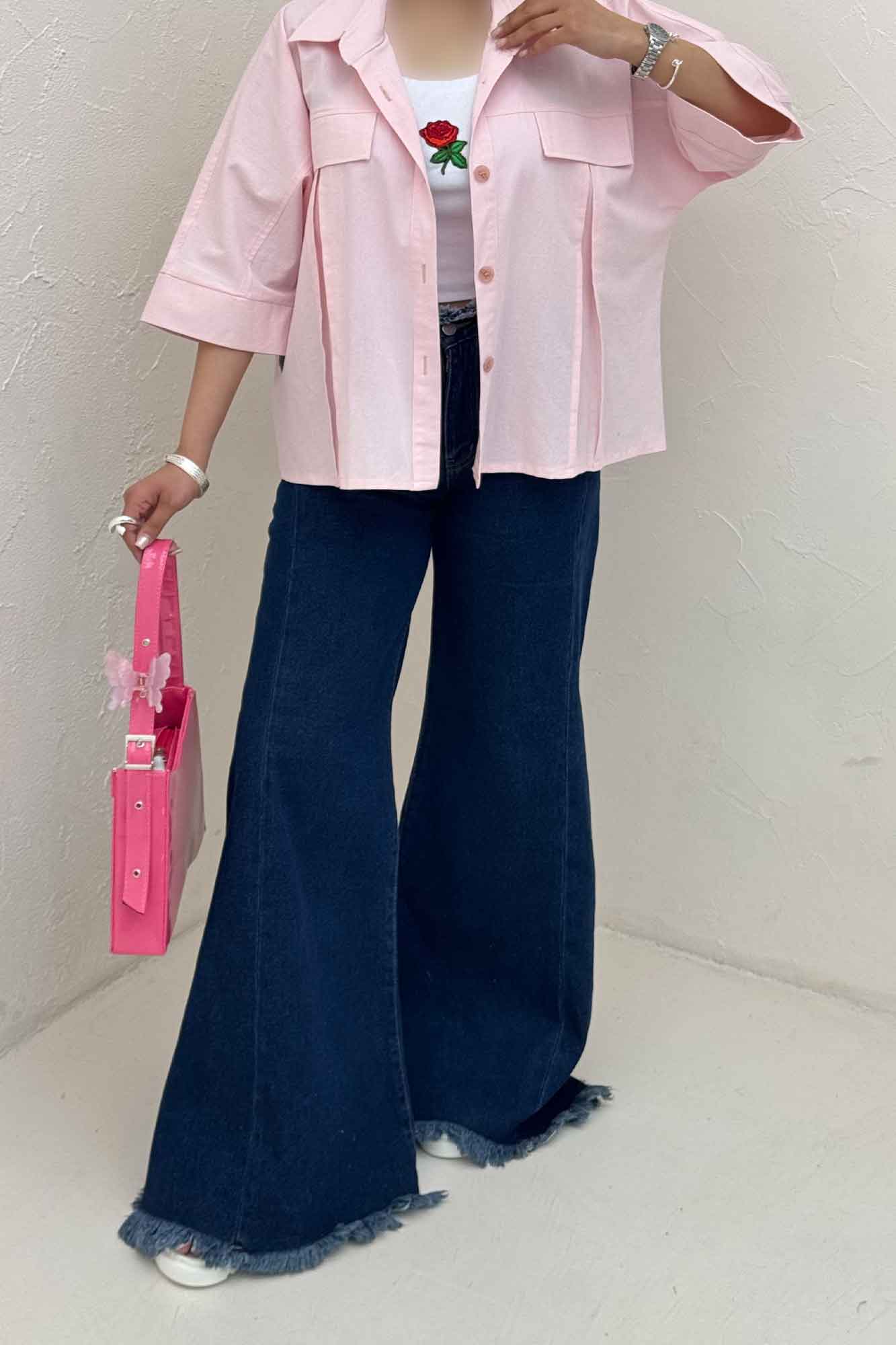 کت لینن آستین سه رب جلو پیله 