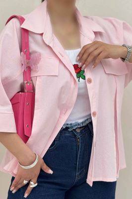 کت لینن آستین سه رب جلو پیله 