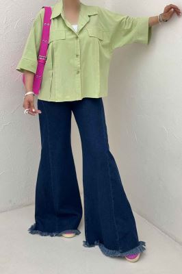 کت لینن آستین سه رب جلو پیله 