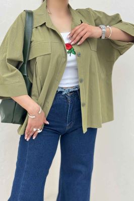 کت لینن آستین سه رب جلو پیله 