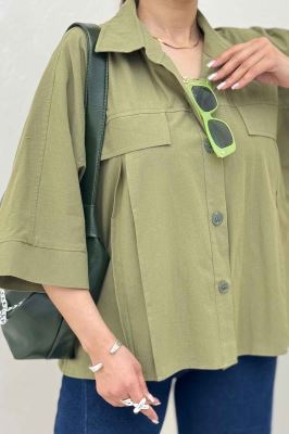 کت لینن آستین سه رب جلو پیله 