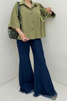 کت لینن آستین سه رب جلو پیله 