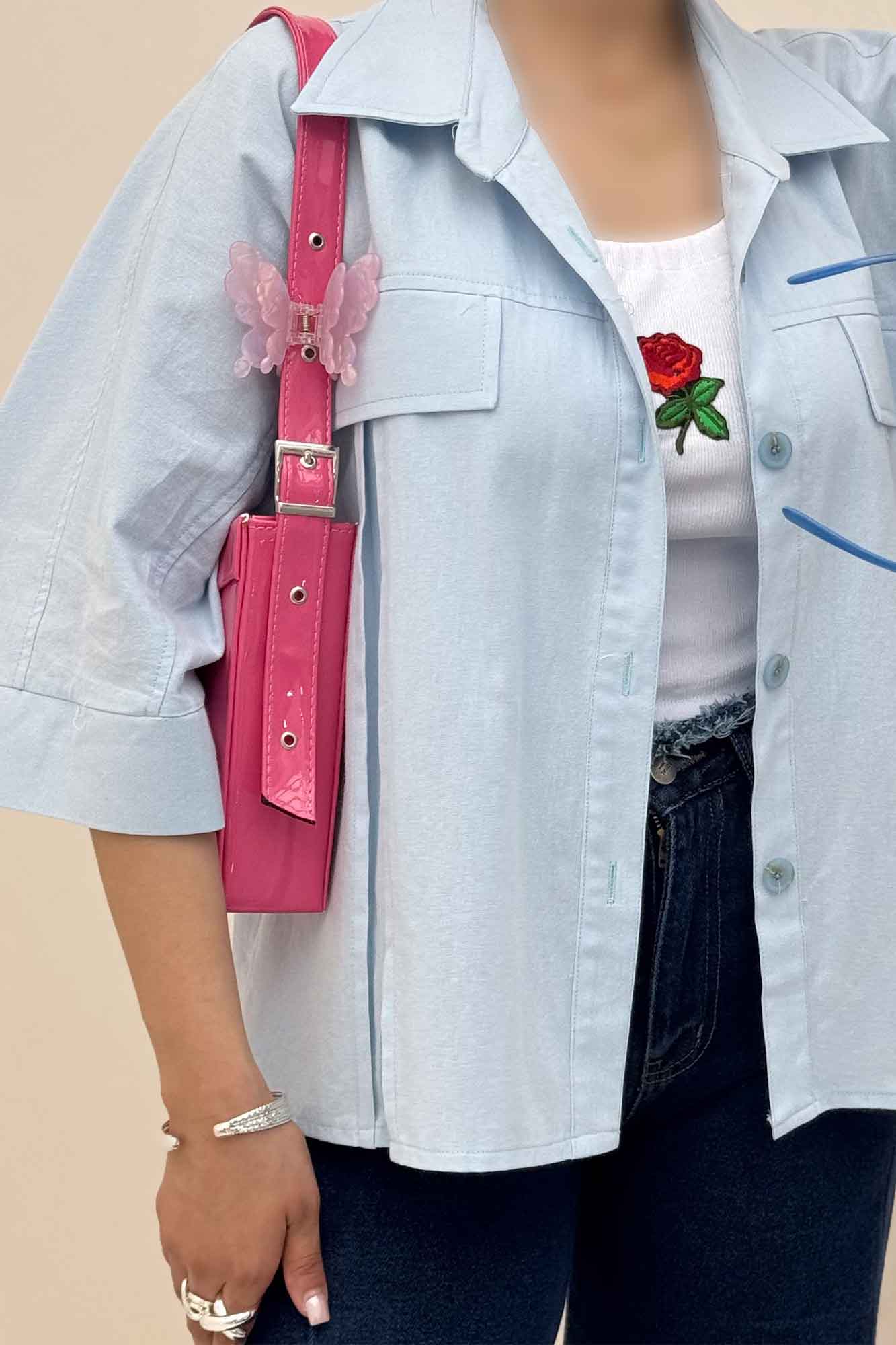 کت لینن آستین سه رب جلو پیله 