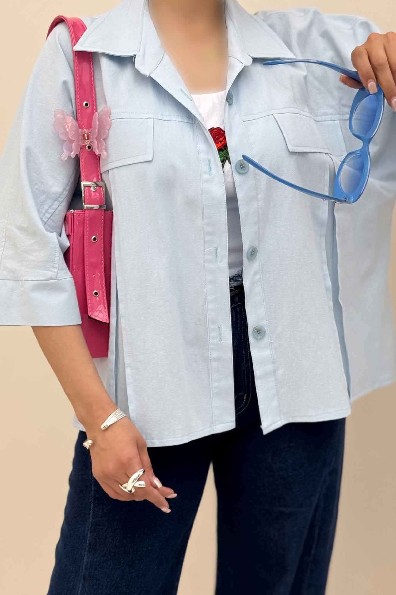 کت لینن آستین سه رب جلو پیله 