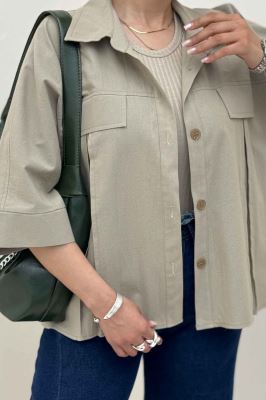 کت لینن آستین سه رب جلو پیله 