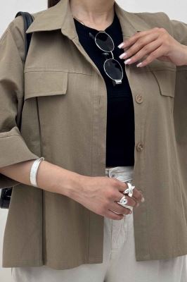 کت لینن آستین سه رب جلو پیله 