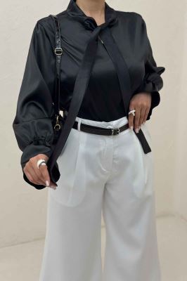 بلوز ساتن یقه کراواتی