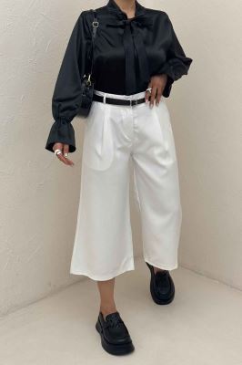 بلوز ساتن یقه کراواتی