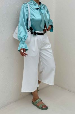 بلوز ساتن یقه کراواتی