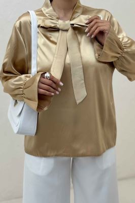 بلوز ساتن یقه کراواتی