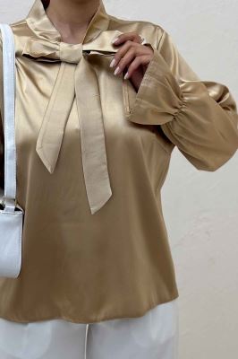 بلوز ساتن یقه کراواتی