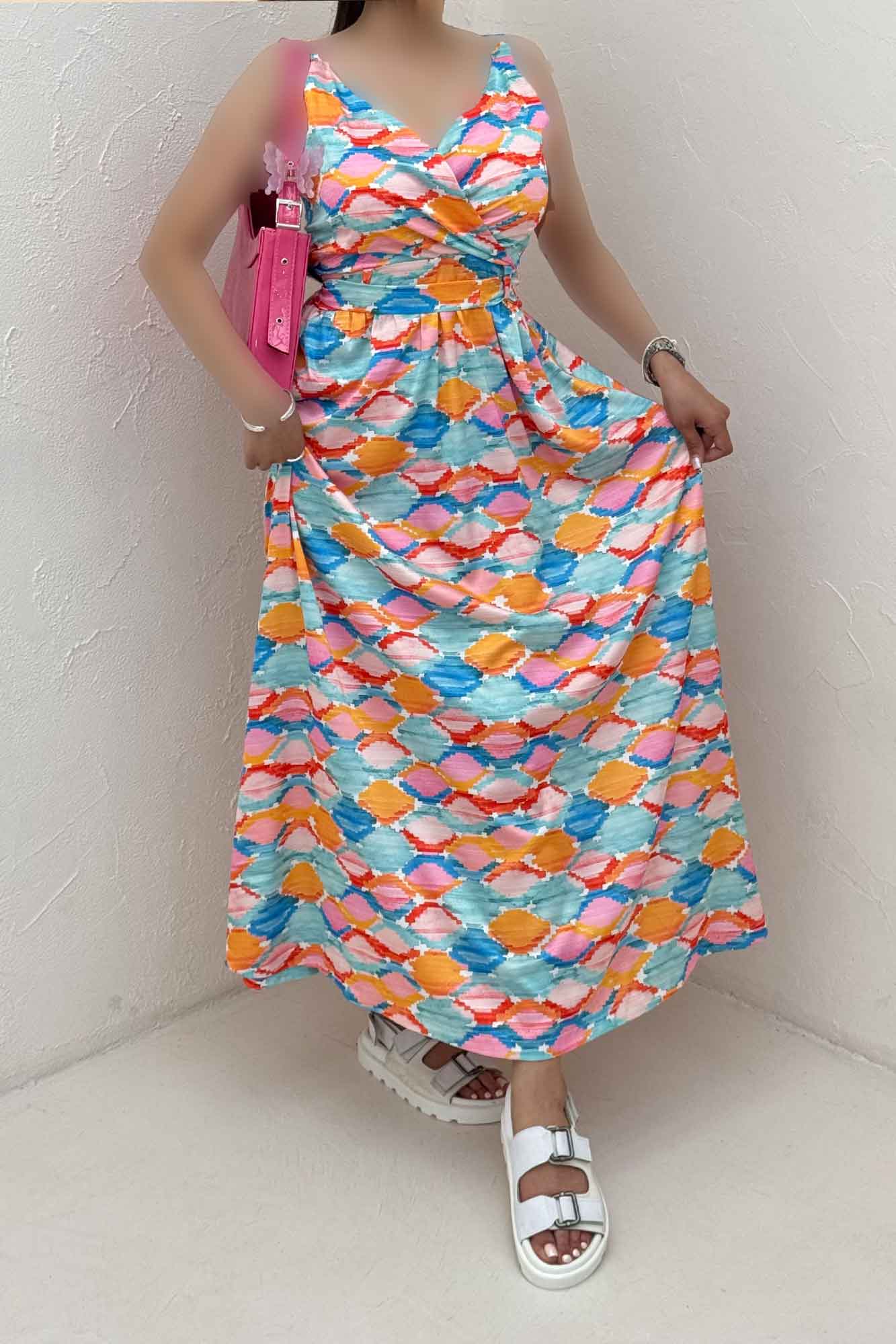 پیراهن ساحلی ساتن حریر طرح کاشانه