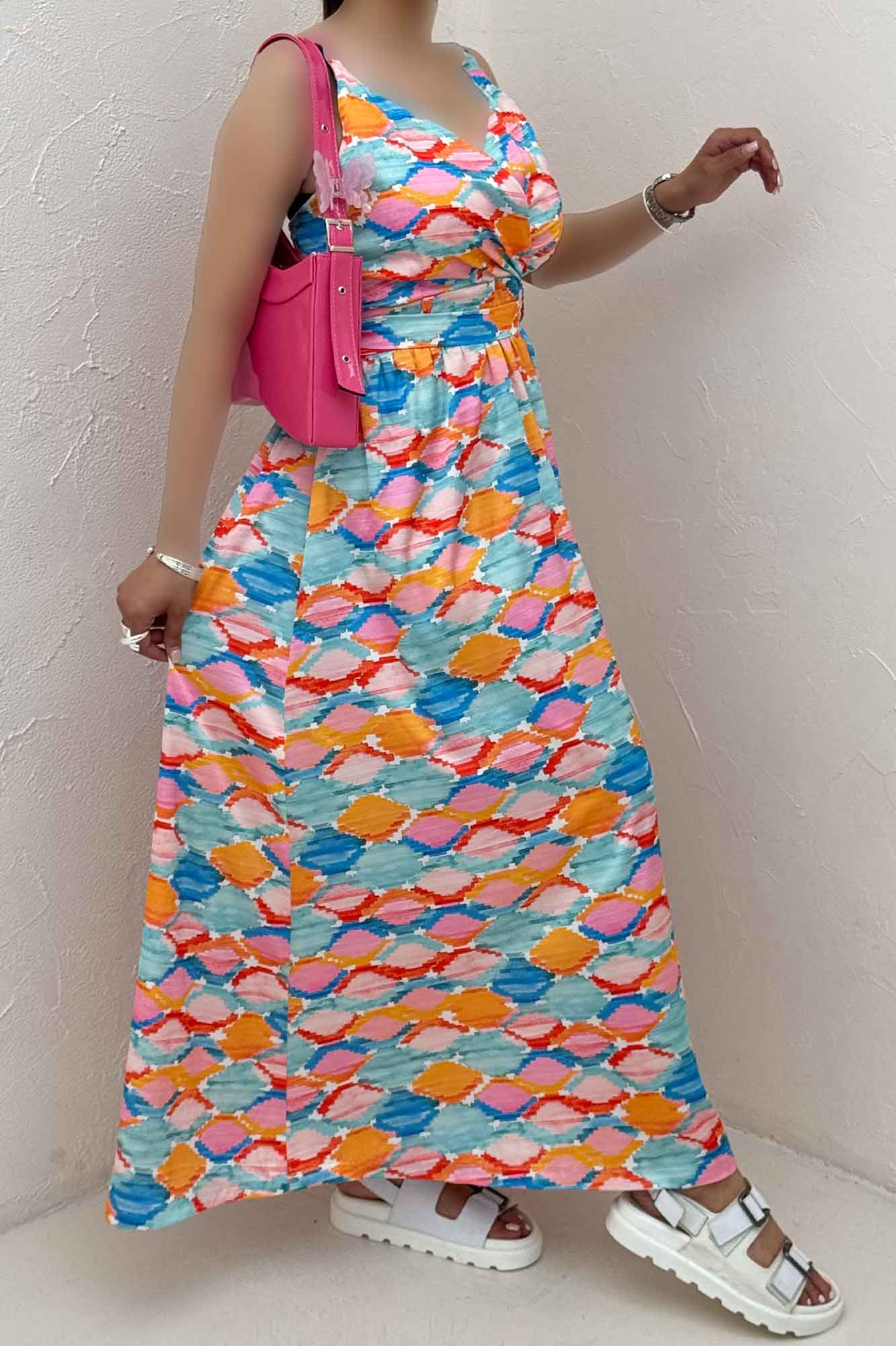 پیراهن ساحلی ساتن حریر طرح کاشانه