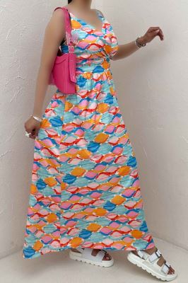 پیراهن ساحلی ساتن حریر طرح کاشانه