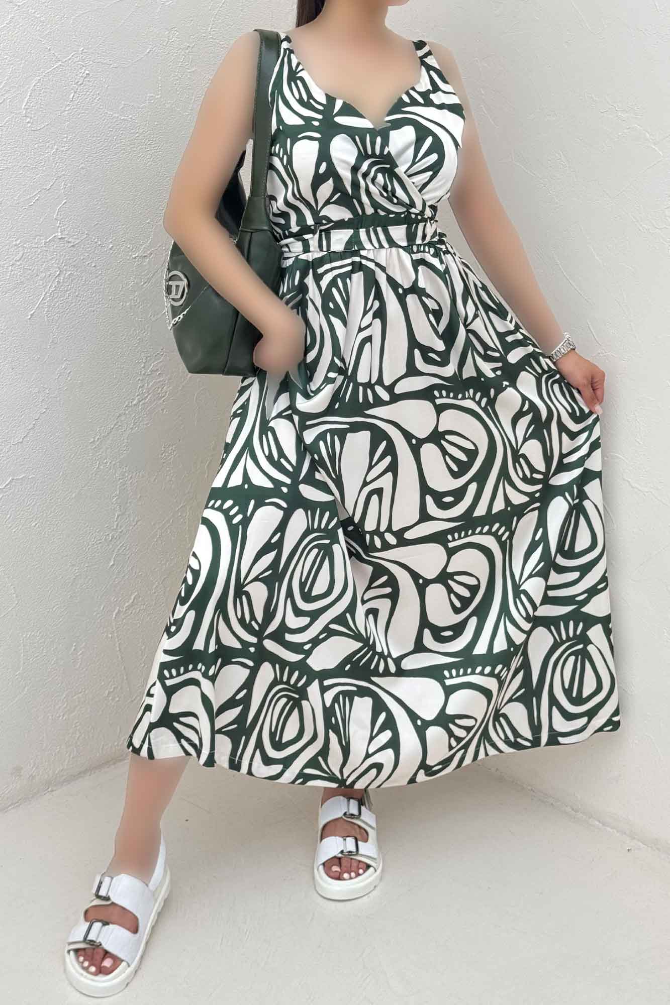 پیراهن ساحلی ساتن حریر طرح نقش برگ