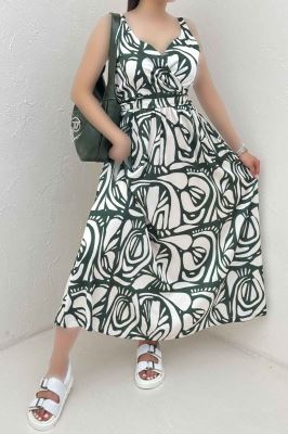 پیراهن ساحلی ساتن حریر طرح نقش برگ