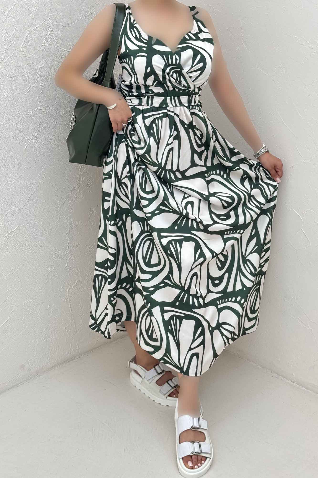 پیراهن ساحلی ساتن حریر طرح نقش برگ