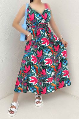 پیراهن ساحلی ساتن حریر طرح لاله