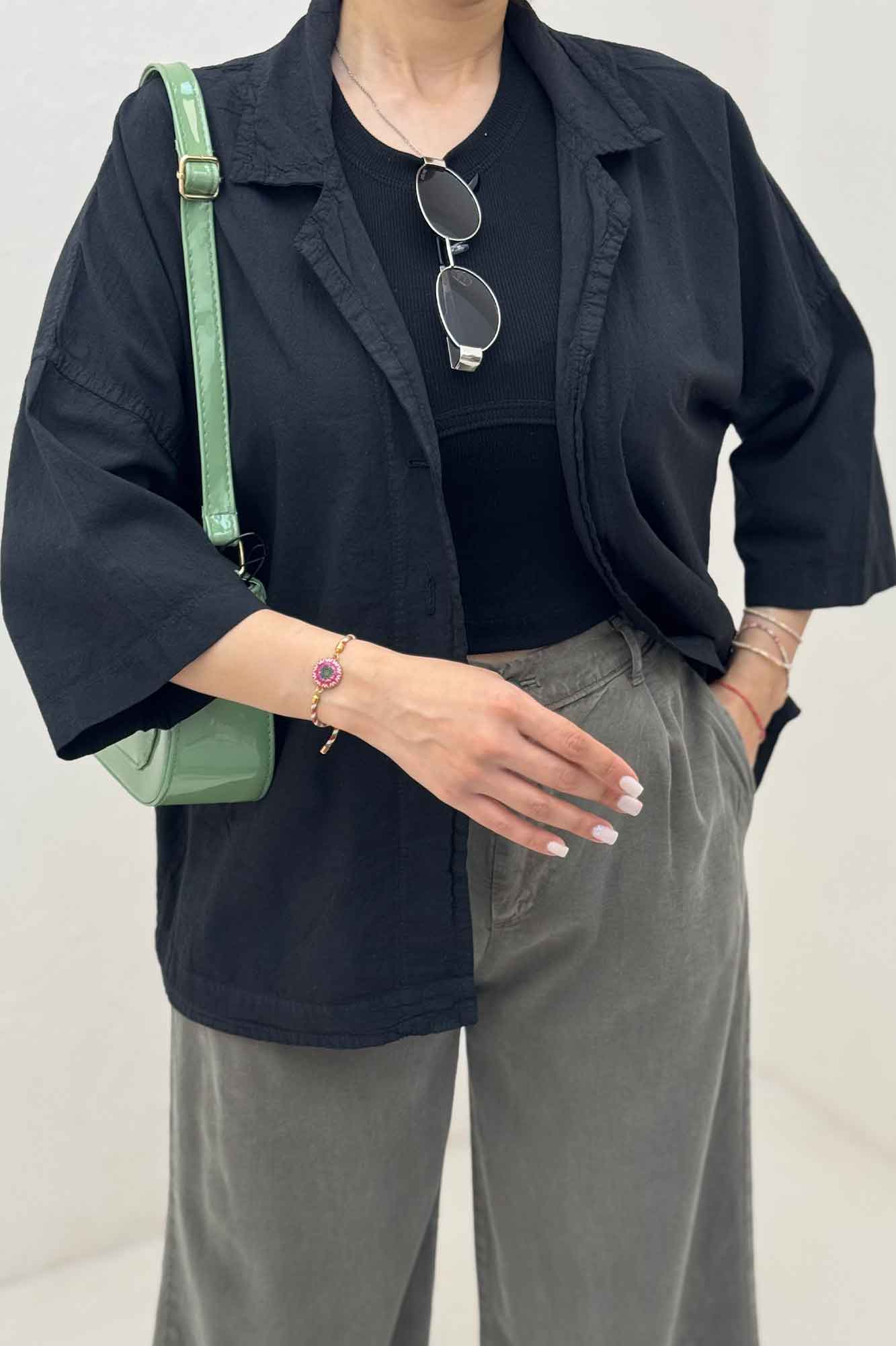 مانتو لینن آستین سه رب یقه شکاری TR