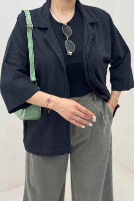 مانتو لینن آستین سه رب یقه شکاری TR