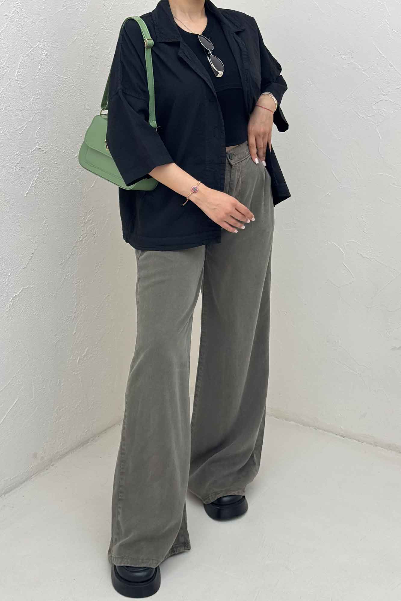 مانتو لینن آستین سه رب یقه شکاری TR