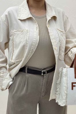 مانتو لینن پایین هلال دو جیب TR