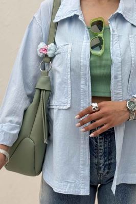 مانتو لینن پایین هلال دو جیب TR