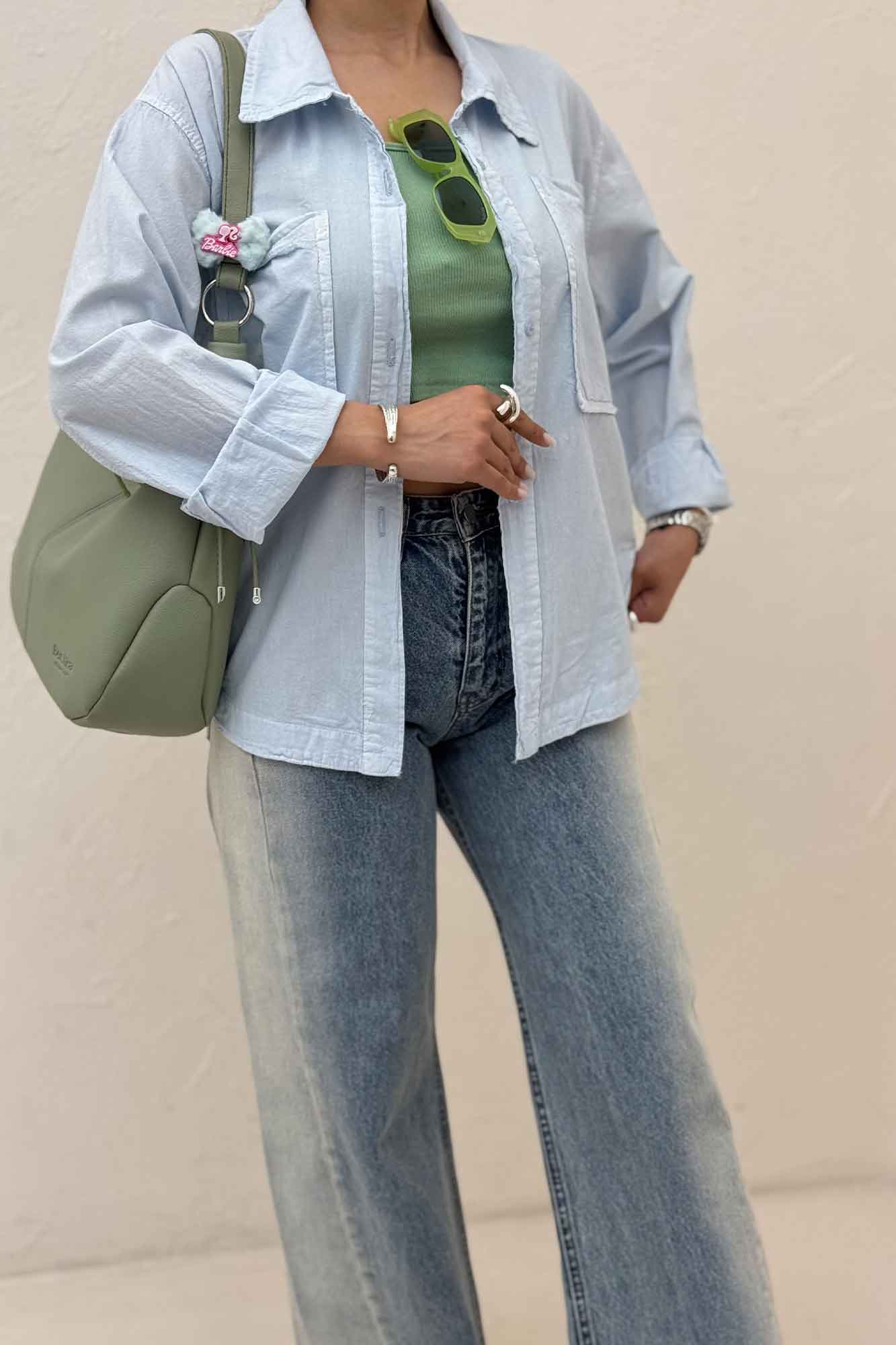 مانتو لینن پایین هلال دو جیب TR