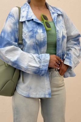 مانتو لینن پایین هلال دو جیب TR (آبرنگی)